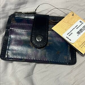 Patricia Nash Iridescent Black & Blue Leather Card Case with Snap